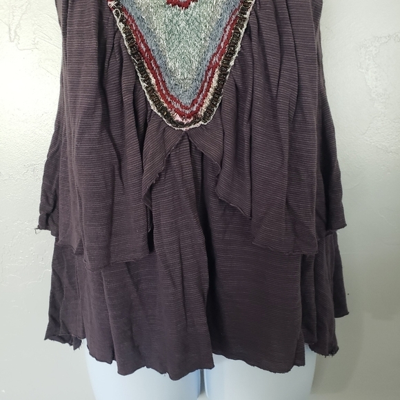 Free People XS Dark Purple Striped Embellished Sleeveless Blouse Button Beading - Picture 2 of 9